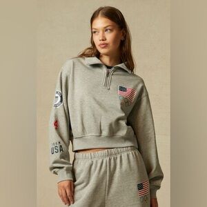 PacSun Women’s Olympics Team USA Half Zip Sweatshirt Heather Grey Size Small